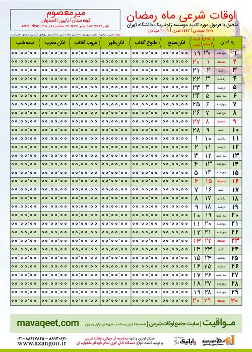 پیش نمایش فایل تصویری اوقات شرعی ماه رمضان میرمعصوم