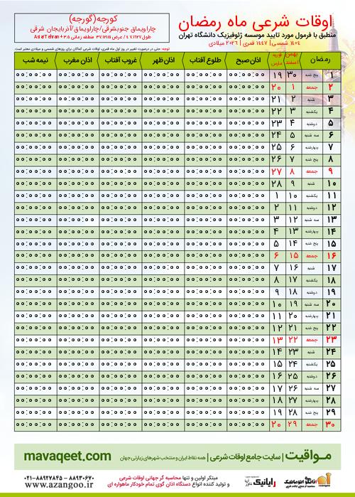 پیش نمایش فایل تصویری اوقات شرعی ماه رمضان کورجه(گورجه)
