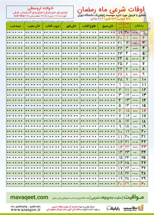 پیش نمایش فایل تصویری اوقات شرعی ماه رمضان خواجه لروسطی