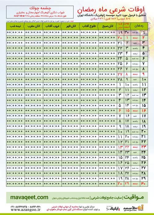 پیش نمایش فایل تصویری اوقات شرعی ماه رمضان چشمه چولک