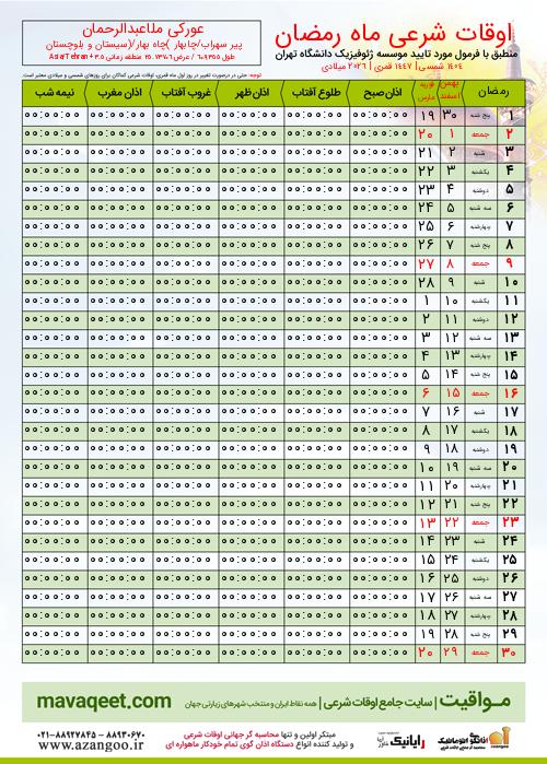 پیش نمایش فایل تصویری اوقات شرعی ماه رمضان عورکی ملاعبدالرحمان
