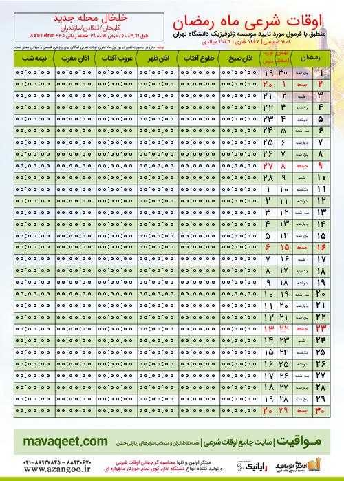 پیش نمایش فایل تصویری اوقات شرعی ماه رمضان خلخال محله جدید