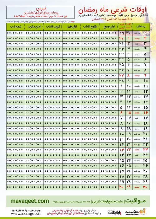 پیش نمایش فایل تصویری اوقات شرعی ماه رمضان نیرس