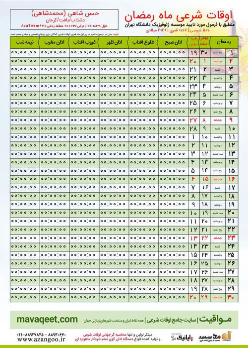 پیش نمایش فایل تصویری اوقات شرعی ماه رمضان حسن شاهی (محمدشاهی)