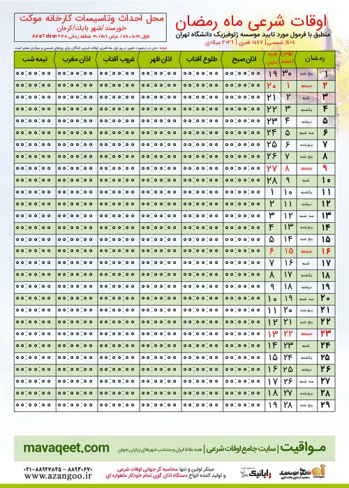 پیش نمایش فایل تصویری اوقات شرعی ماه رمضان محل احداث وتاسیسات کارخانه موکت