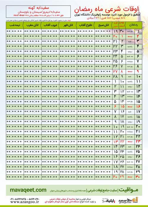 پیش نمایش فایل تصویری اوقات شرعی ماه رمضان سفیدابه کهنه