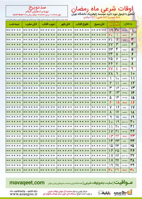 پیش نمایش فایل تصویری اوقات شرعی ماه رمضان سددویرج