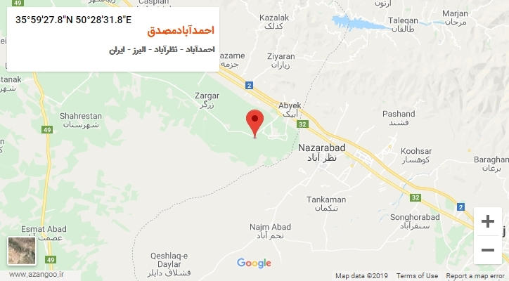 روستای احمدآبادمصدق بر روی نقشه