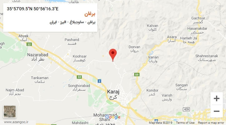 روستای برغان بر روی نقشه