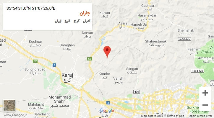 روستای چاران بر روی نقشه