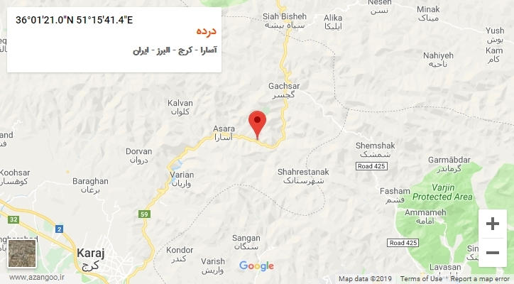 روستای درده بر روی نقشه