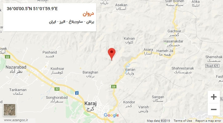روستای دروان بر روی نقشه