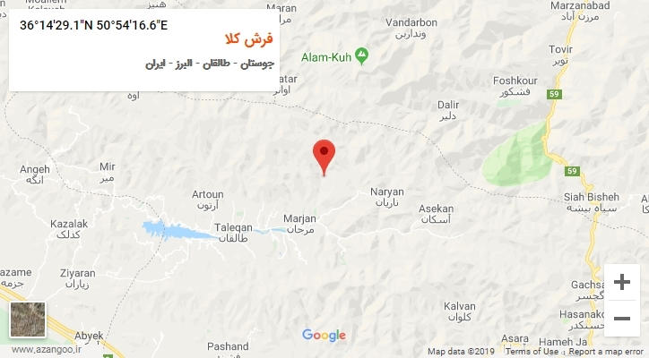 روستای فرش کلا بر روی نقشه