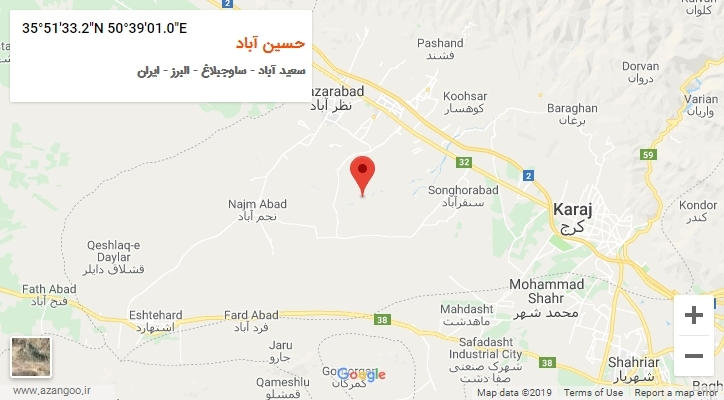 روستای حسین آباد بر روی نقشه