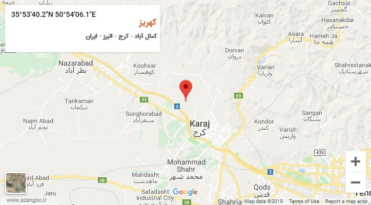روستای کهریز بر روی نقشه