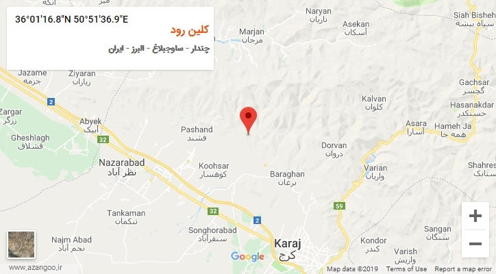 روستای کلین رود بر روی نقشه