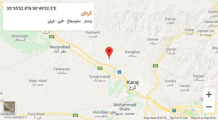 روستای کردان بر روی نقشه