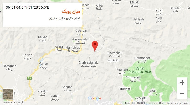 روستای میان رویک بر روی نقشه