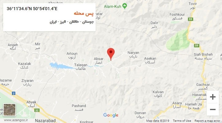 روستای پس محله بر روی نقشه