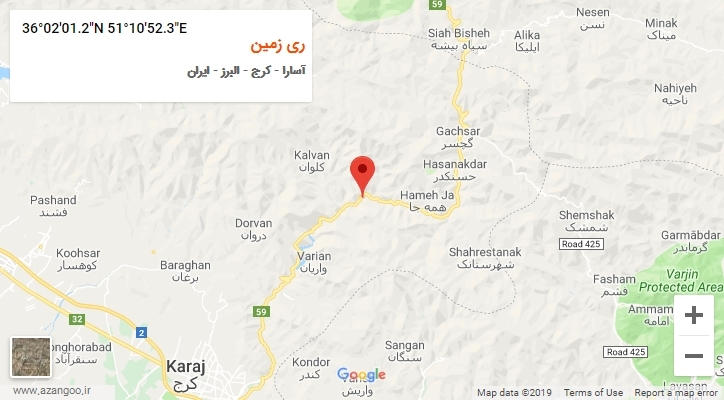 روستای ری زمین بر روی نقشه
