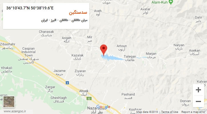 روستای سدسنگبن بر روی نقشه