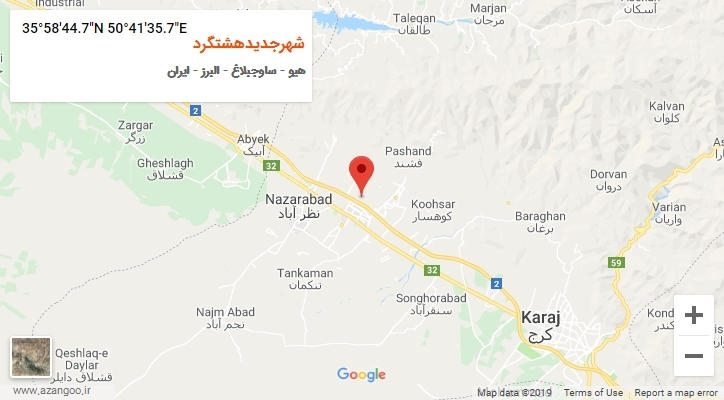 روستای شهرجدیدهشتگرد بر روی نقشه