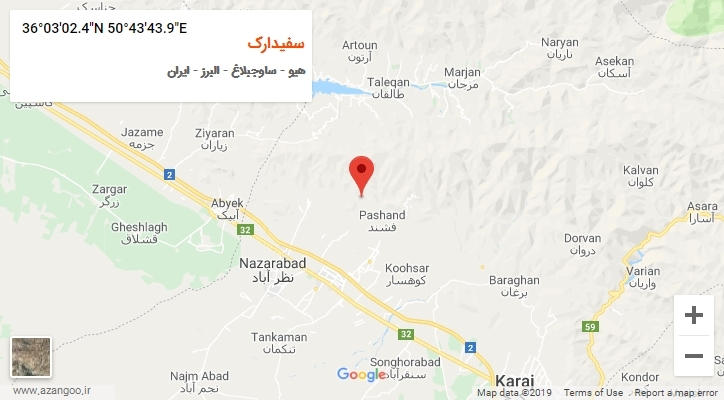روستای سفیدارک بر روی نقشه
