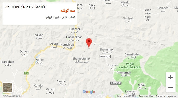 روستای سه گوشه بر روی نقشه