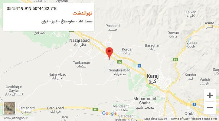 روستای تهراندشت بر روی نقشه