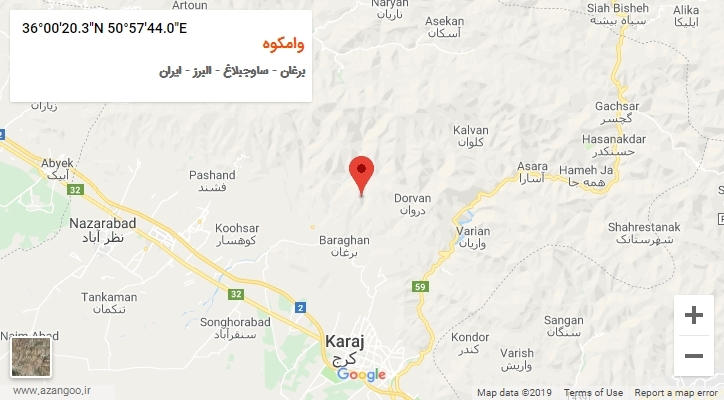 روستای وامکوه بر روی نقشه