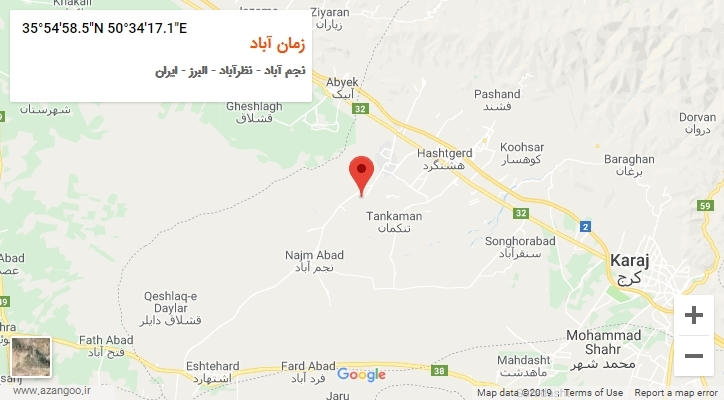 روستای زمان آباد بر روی نقشه