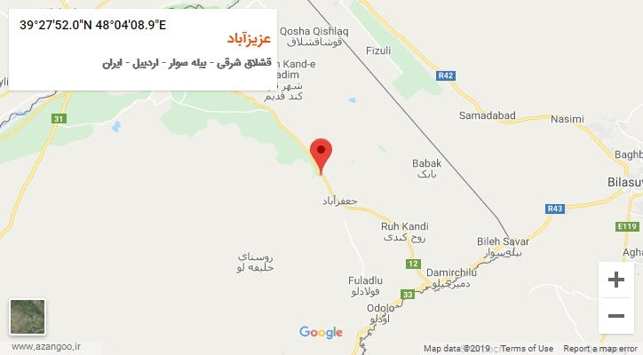 روستای عزیزآباد بر روی نقشه
