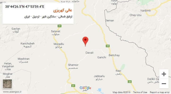 روستای عالی کهریزی بر روی نقشه
