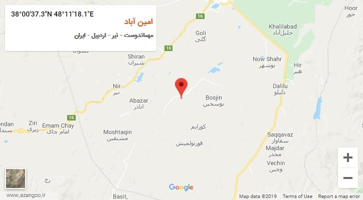روستای امین آباد بر روی نقشه