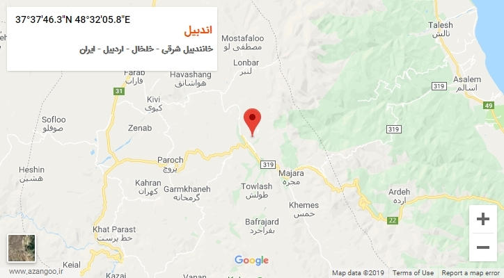 روستای اندبیل بر روی نقشه
