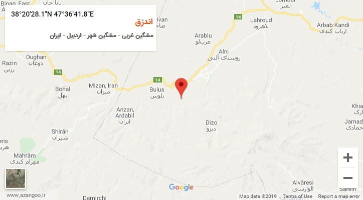 روستای اندزق بر روی نقشه