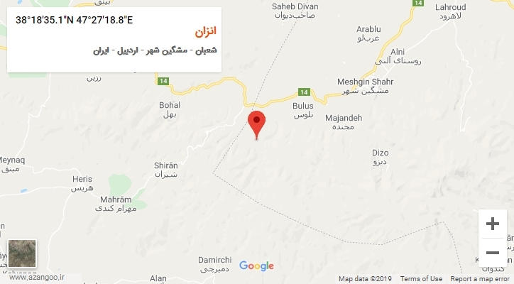 روستای انزان بر روی نقشه