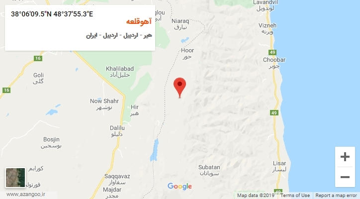 روستای آهوقلعه بر روی نقشه