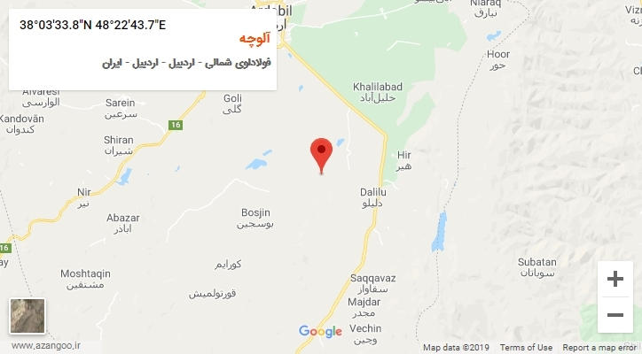 روستای آلوچه بر روی نقشه