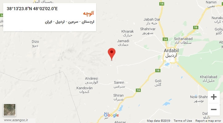 روستای آلوچه بر روی نقشه