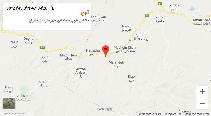 روستای آلوج بر روی نقشه