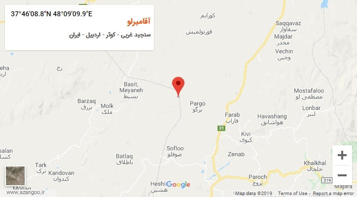 روستای آقامیرلو بر روی نقشه