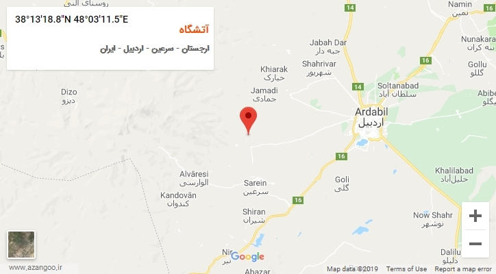 روستای آتشگاه بر روی نقشه