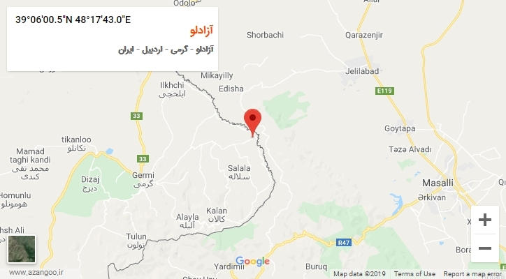روستای آزادلو بر روی نقشه