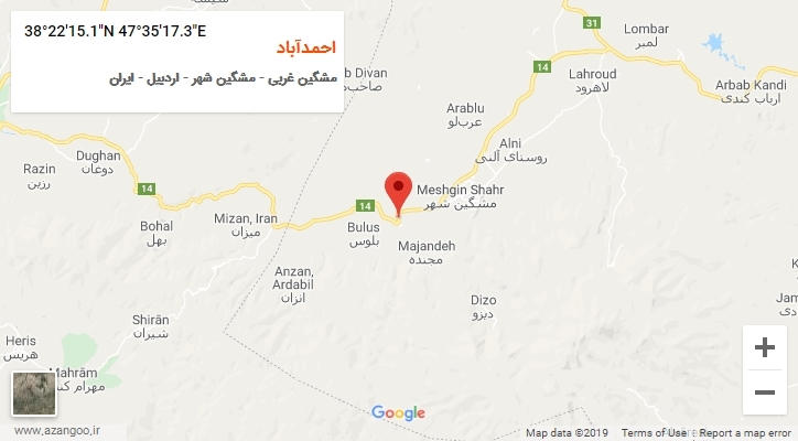 روستای احمدآباد بر روی نقشه