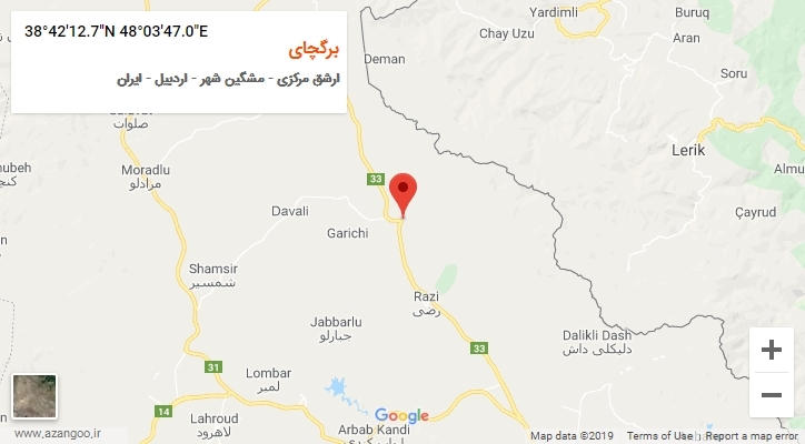 روستای برگچای بر روی نقشه