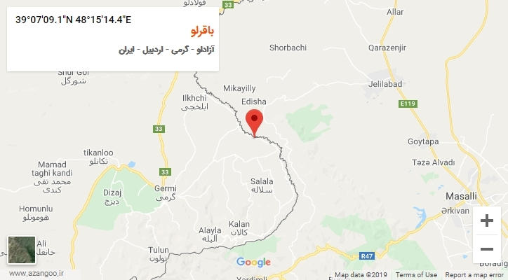 روستای باقرلو بر روی نقشه
