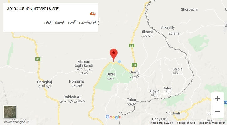 روستای بنه بر روی نقشه