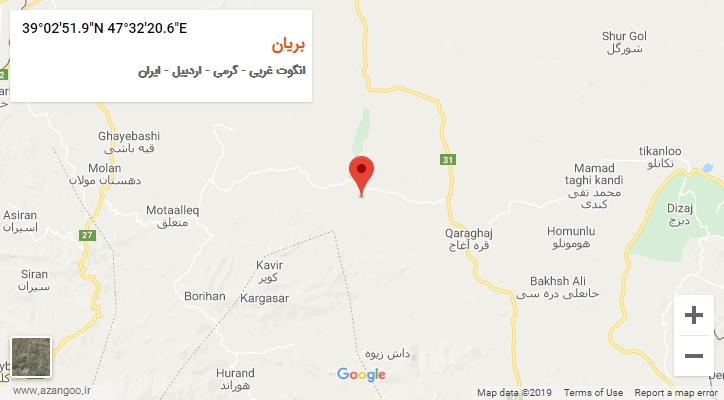 روستای بریان بر روی نقشه