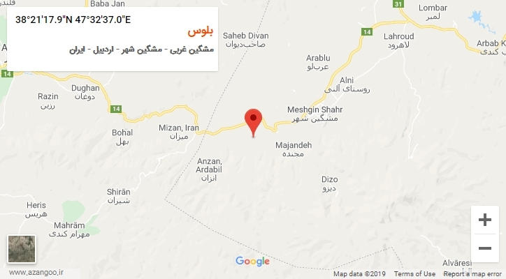 روستای بلوس بر روی نقشه